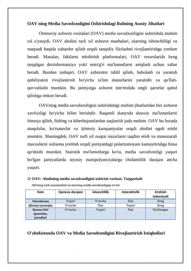 OAV va media savodxonligi: O'zaro bog'liqlik 4