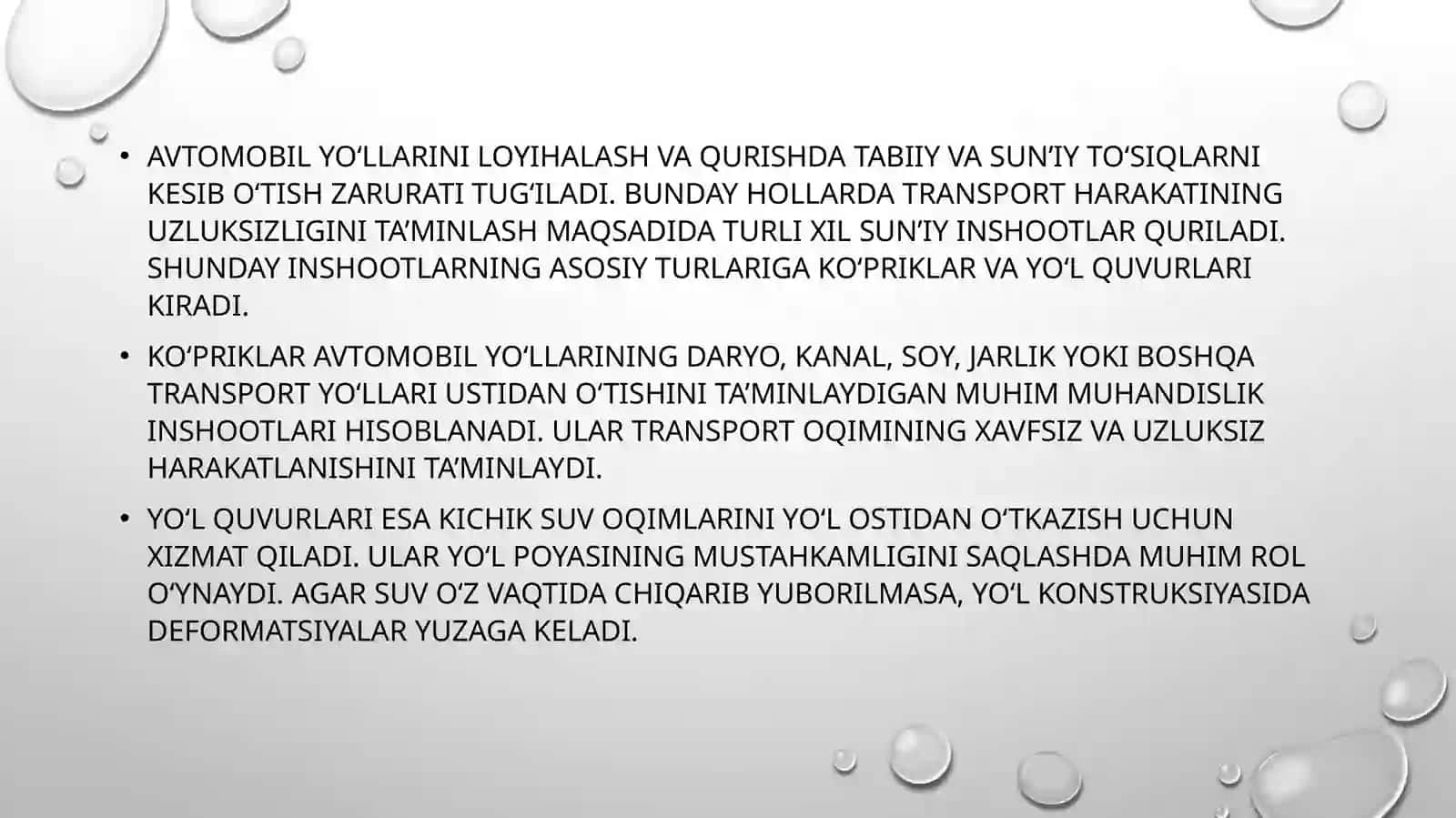 AVTOMOBIL YO’LLARIDAGI SUN’IY INSHOATLAR 4