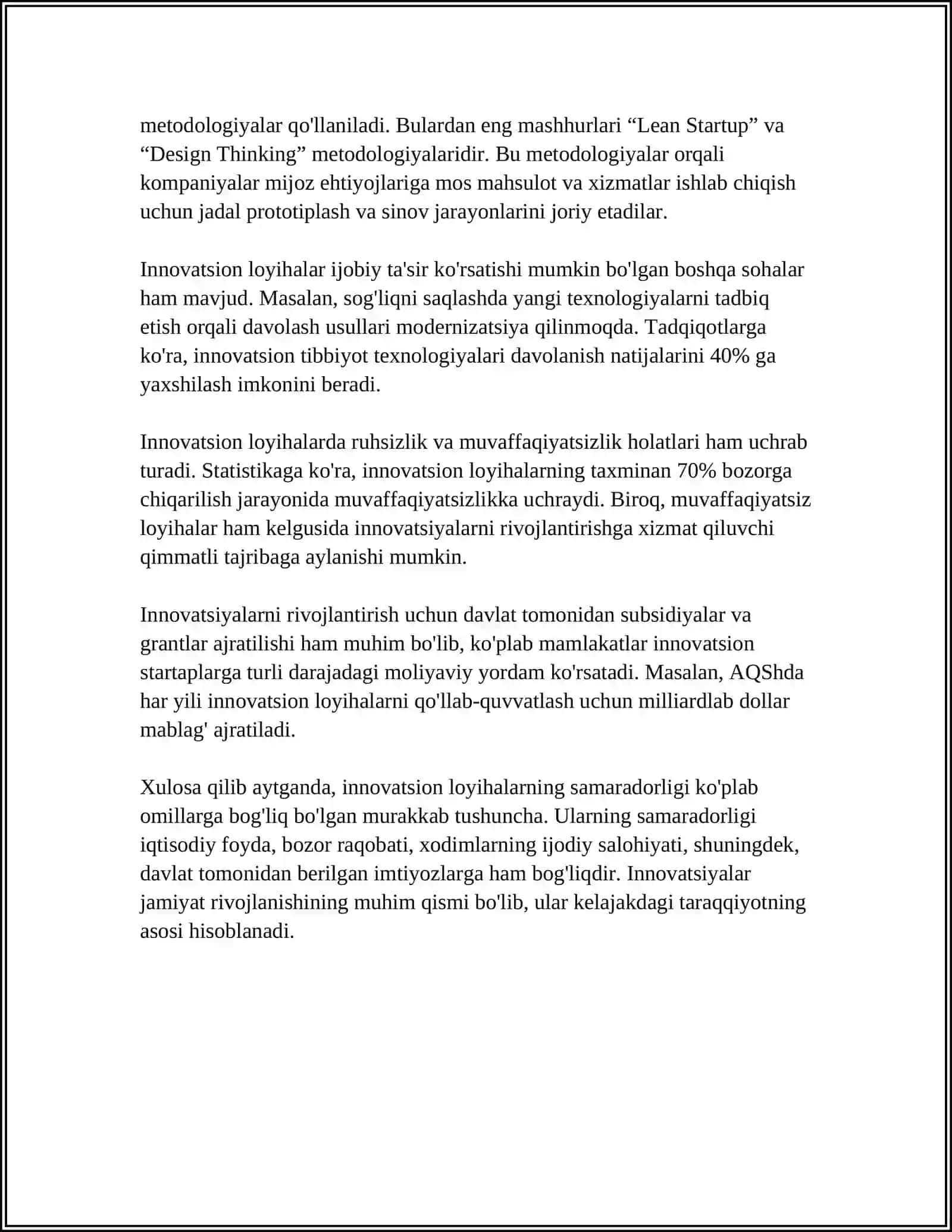 INOVATSION LOYIHALARNING ISHLAB CHIQARISHGA JORIY ETILISHI 4
