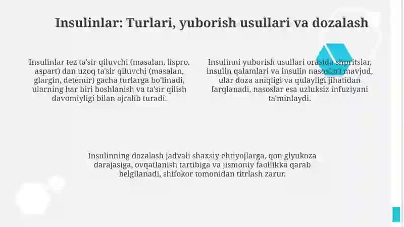 Qandli diabetni davolashda ishlatiladigan dori vositalari 4