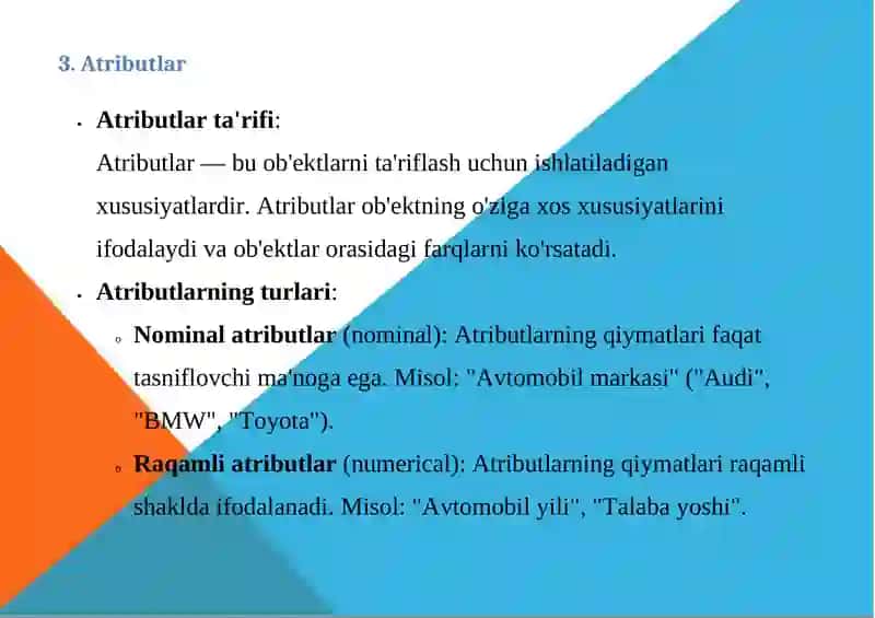 Obektlar va otributlar axborotning 3 soxasi 2 o'lchovli fayllar 4