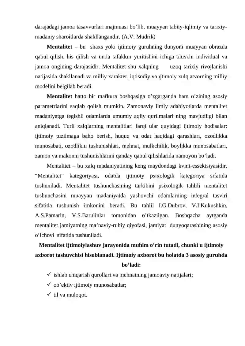Milliy mеntаlitеt vа uning ijtimоiylаshuvdа tutgаn o’rni 4