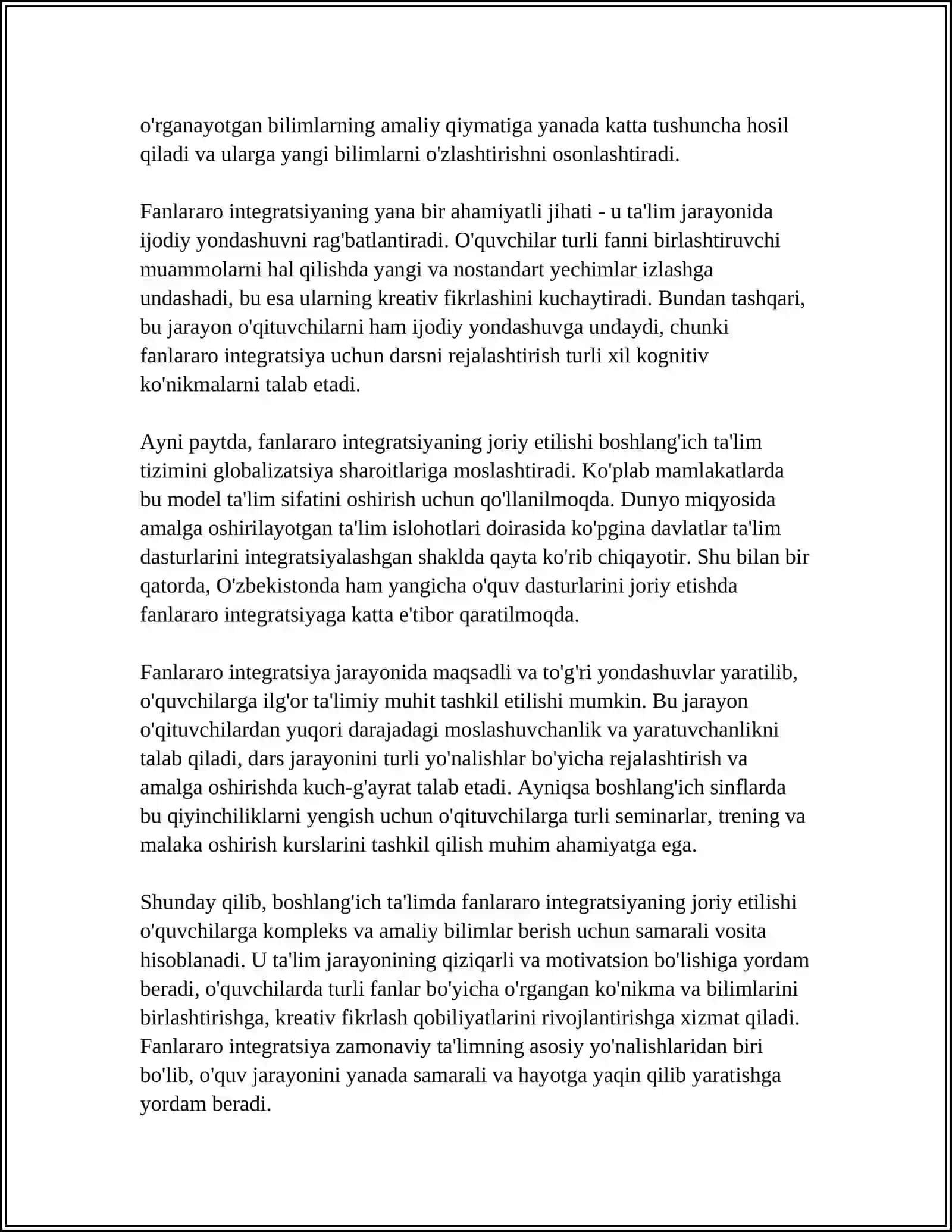 BOSHLANG'ICH TA'LIM FANLARI INTEGRATSIYA 4
