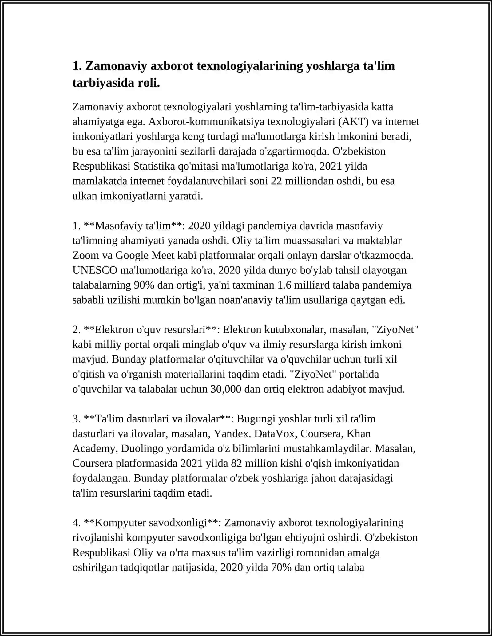YOSHLAR TA'LIM TARBIYASIDA ZAMONAVIY AXBOROT TEXNOLOGIYALARINING O'RNI VA AHAMIYATI 4