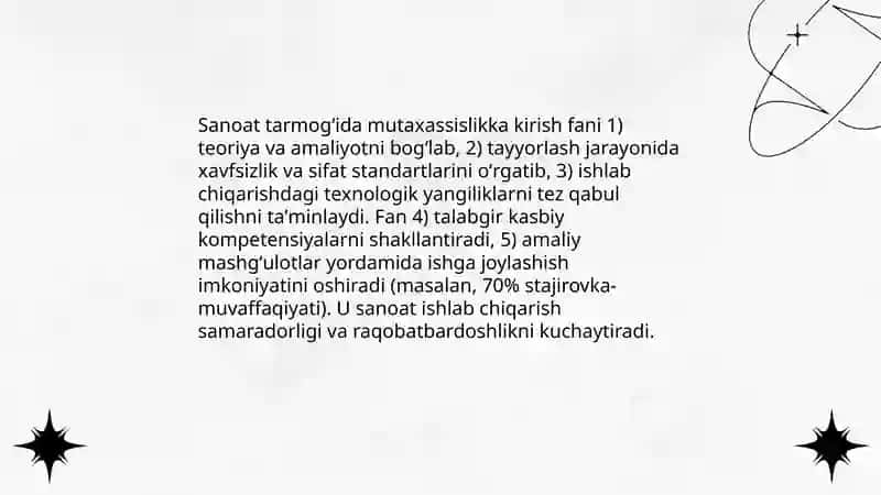 Mutaxassislikka kirish Fanning iqtisodiyot tarmoqlarida tutgan oʻrni 4