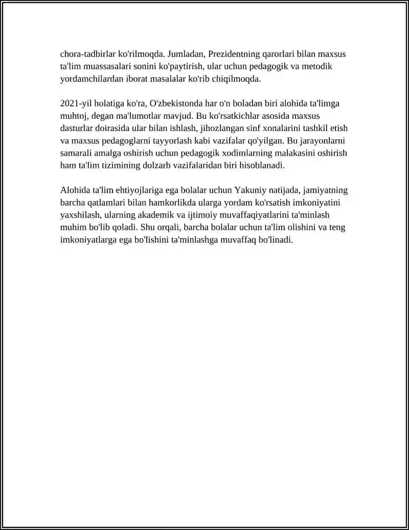 ALOHIDA YORDAMGA MUHTOJ BOLANI UMUM TA'LIM MAKTABI YOKI MAKTABGACHA 4