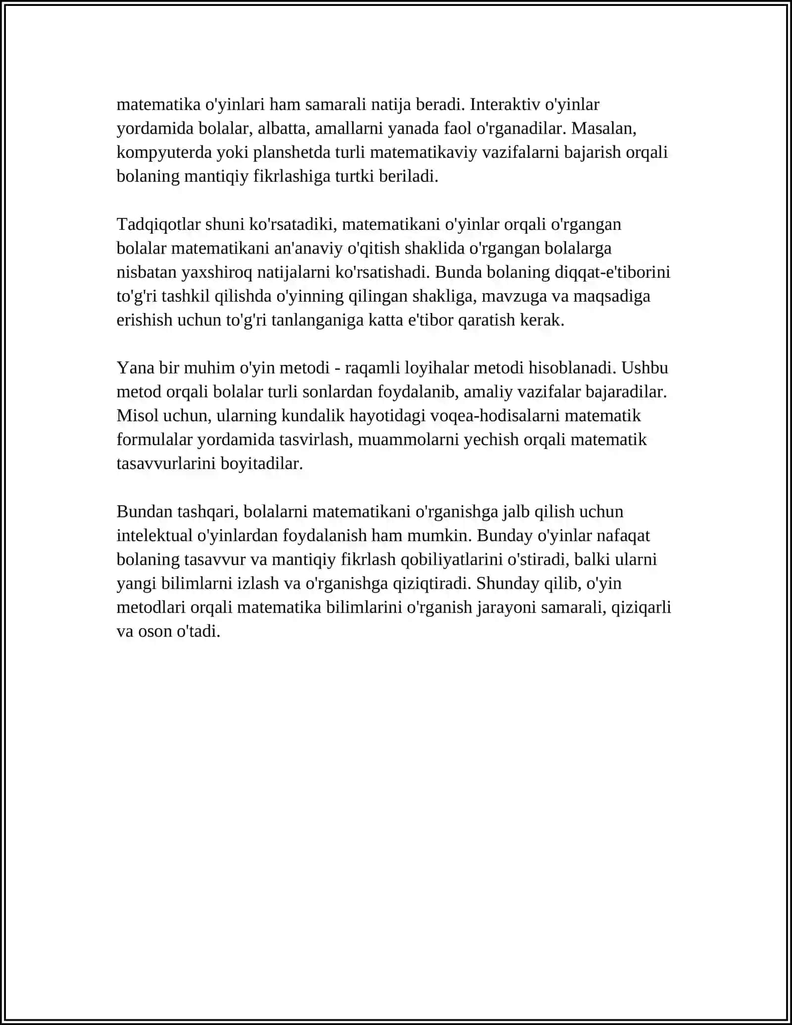 MAKTABGACHA YOSH BOLALARDA MATEMATIK TASAVVURLARNI SHAKLLANTIRISHNING TARBIYAVIY USULLARI 4
