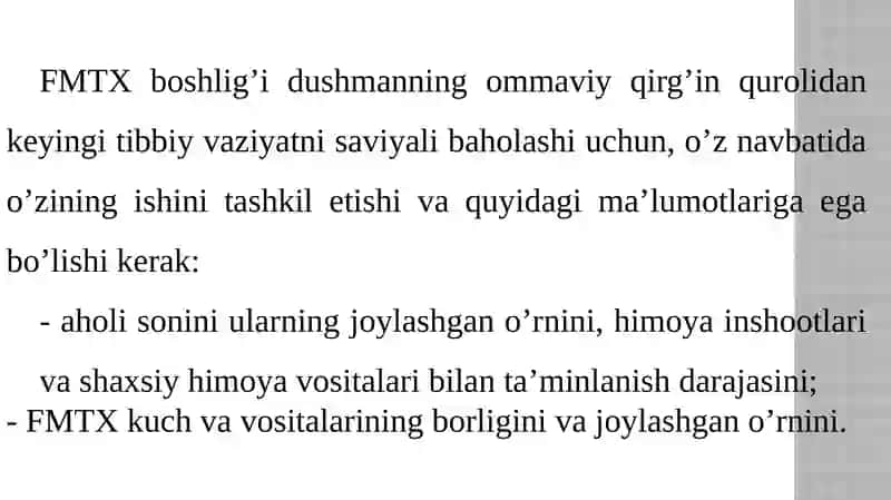 SHIKASTLANISH O’CHOG’IDA DASTLABKI UMUMIY, DASTLABKI TIBBIY YORDAMNI TASHKIL ETISH 4