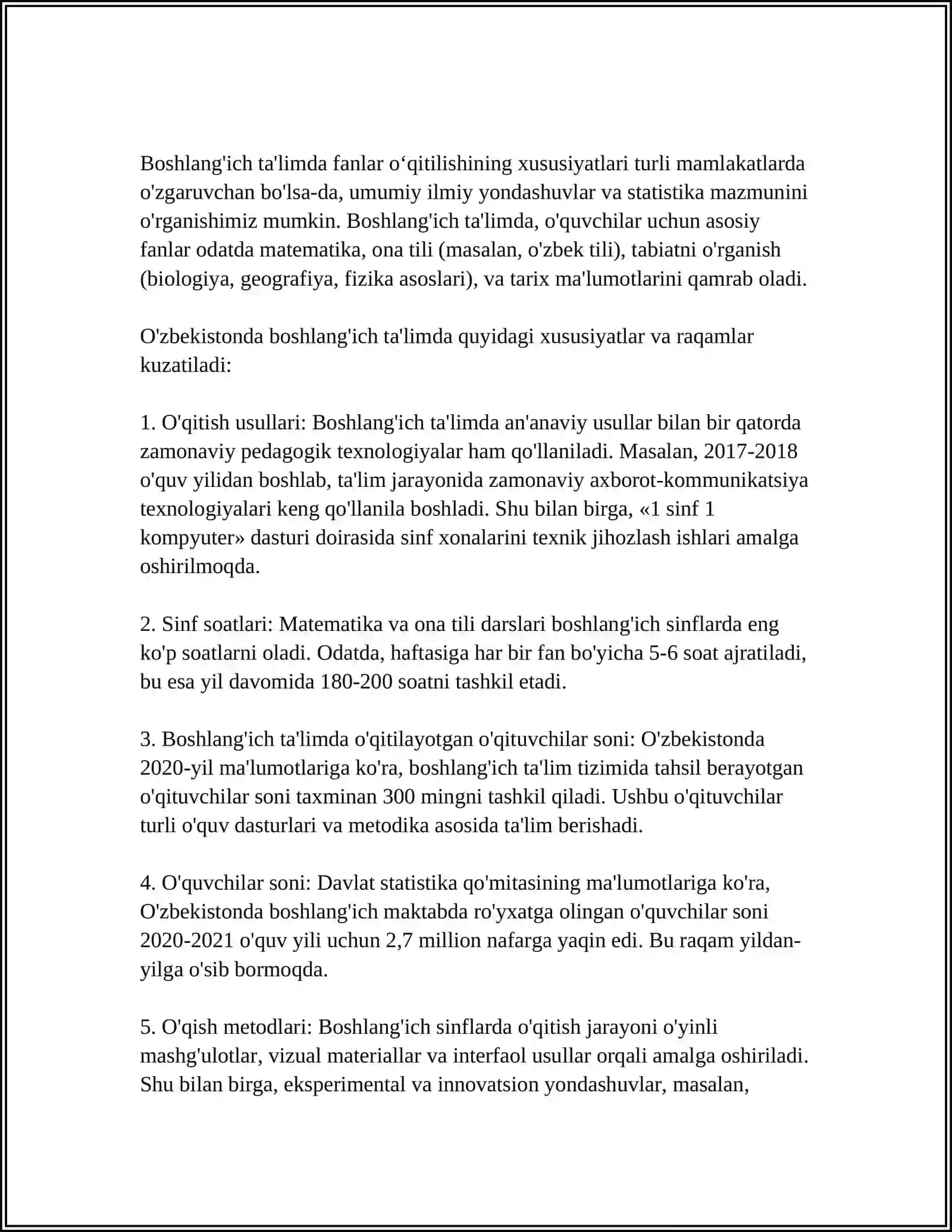 SINGAPURDA BOSHLANG'ICH TA'LIM O'QITILISHI 4