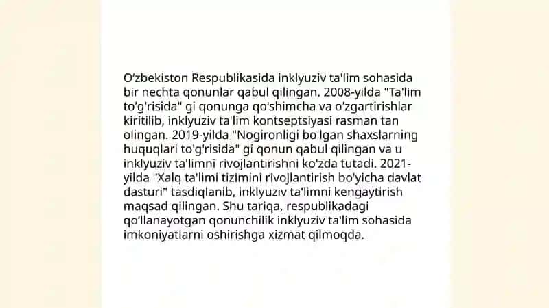 Inklyuziv ta'limni me'yoriy huquqiy bazasini tahlil qilish 4