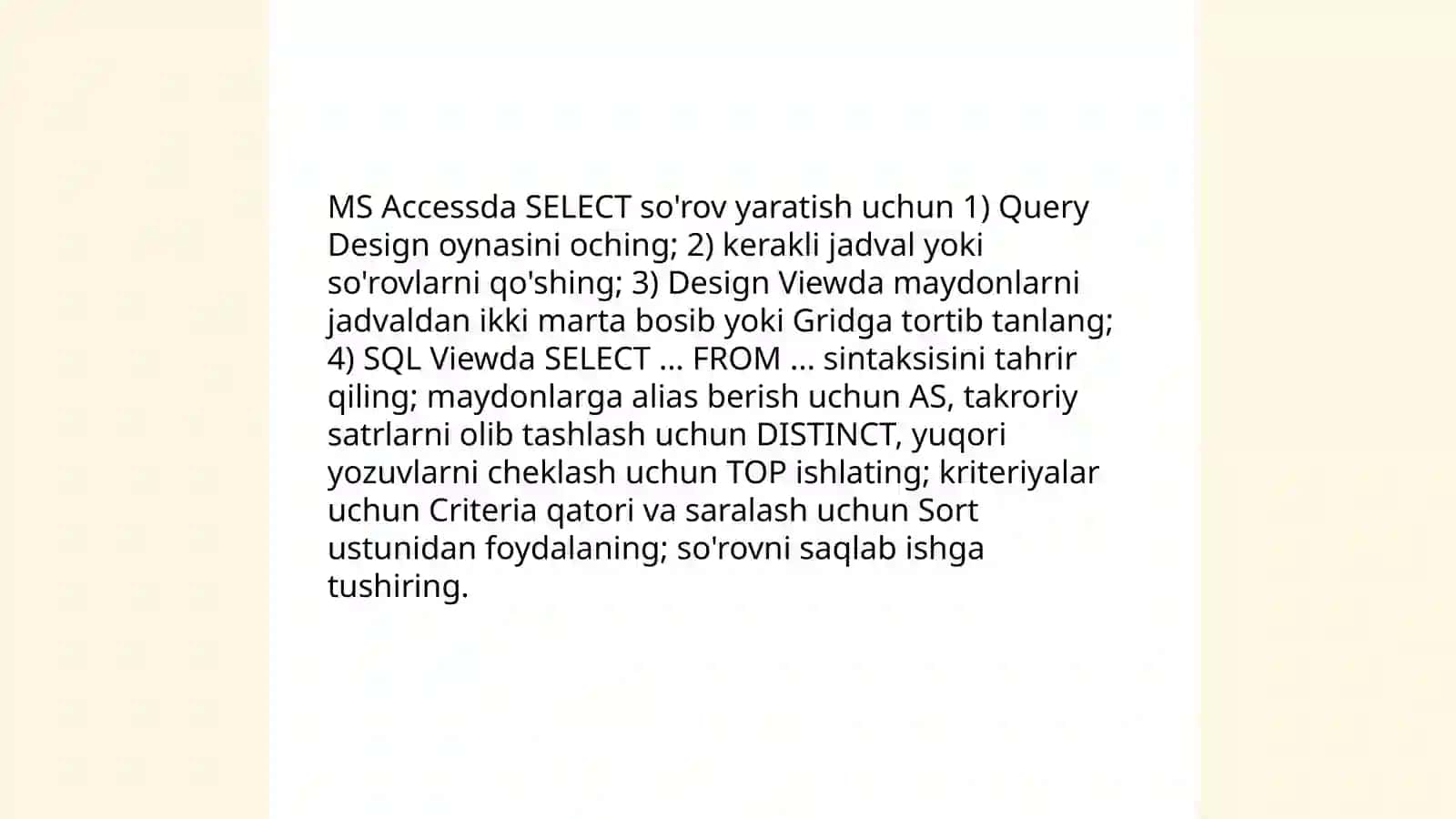 MS Accessda so'rov turlari 4