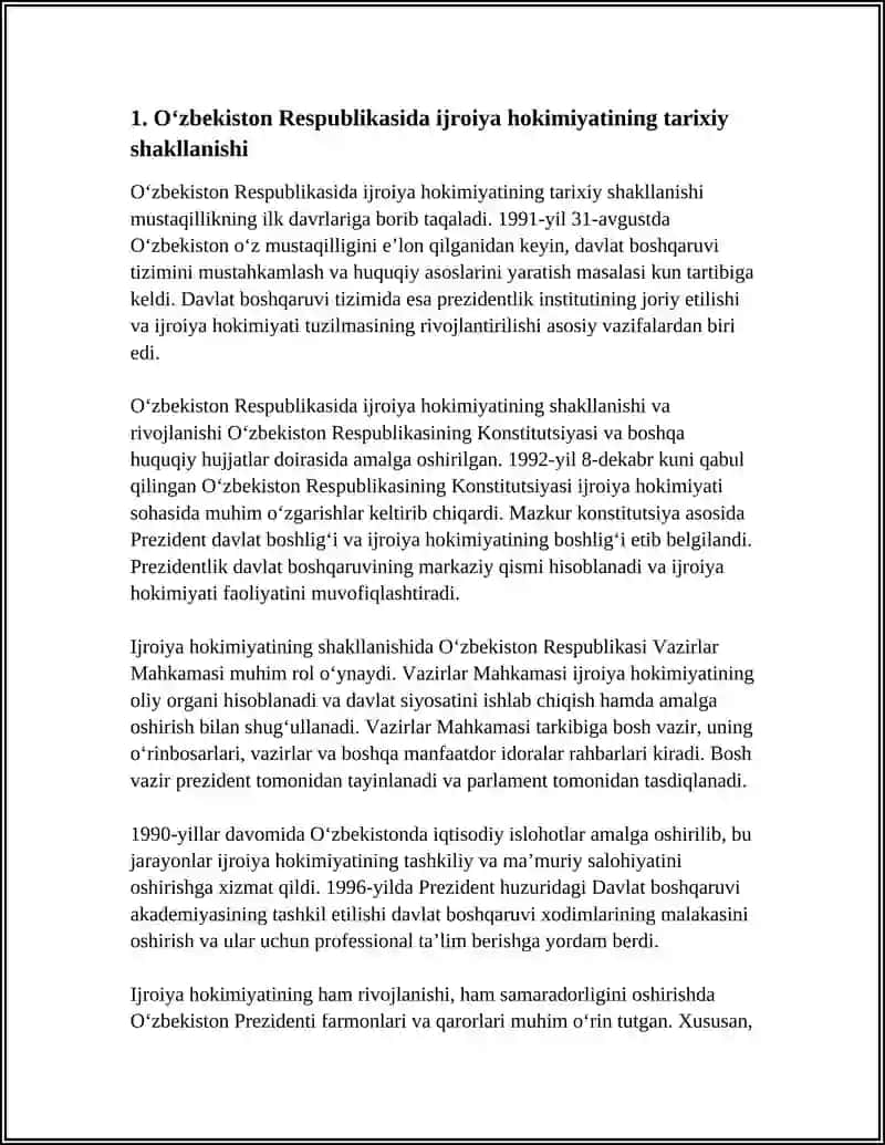 Oʻzbekiston Respublikasida Ijroiya Hokimiyatining Shakllanishi va Rivojlanishi 4
