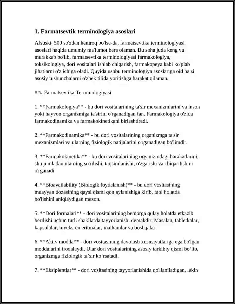 FARMATSEVTIK TERMINOLOGIYAGA KIRISH. DORIVOR MODDALARNING TRIVIAL NOMLARI. TARKIBIY QISMLAR.DORI SHAKLLARI 4