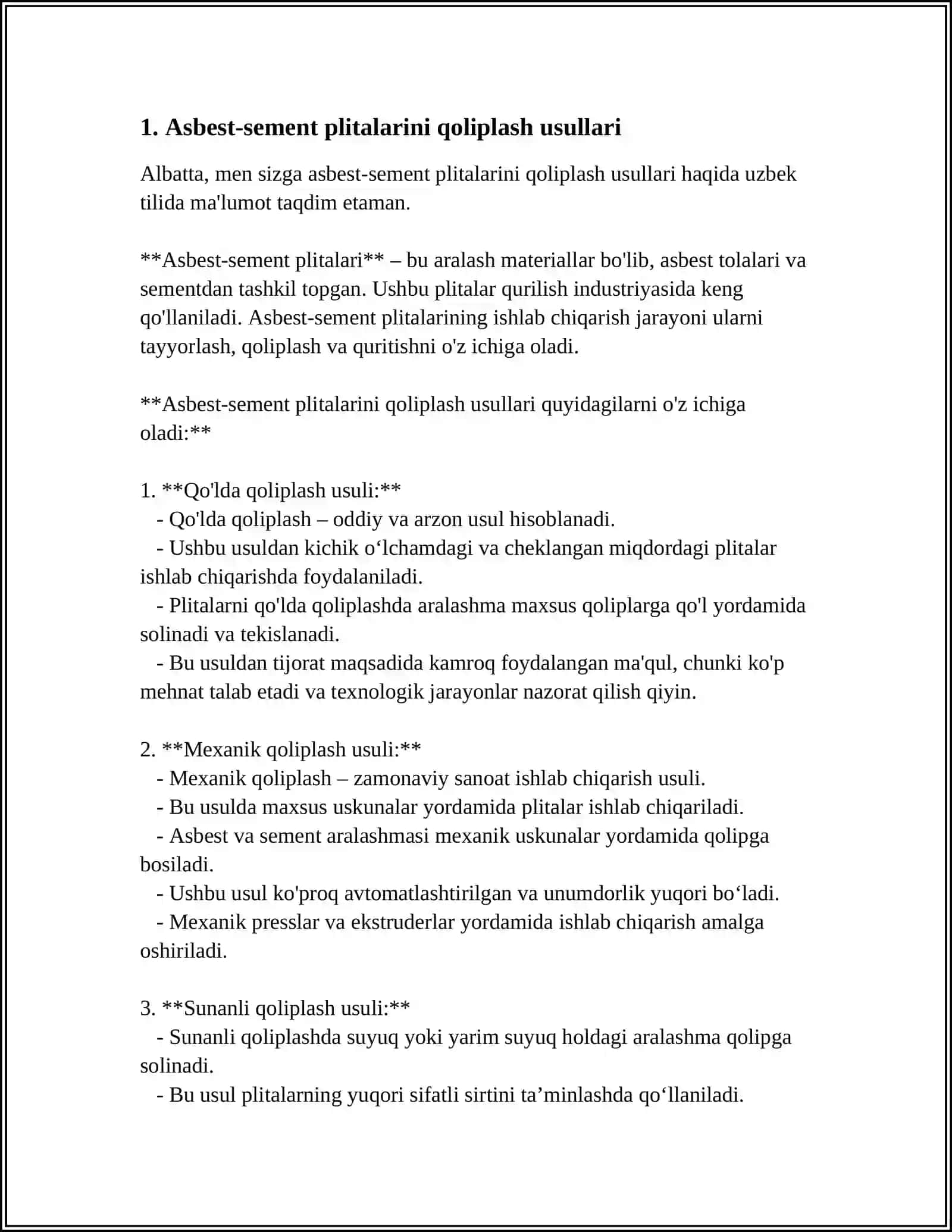 ASBEST-SEMENT PLITALARINI ISHLAB CHIQARISHDA QOLIPLASH JARAYONLARI 4