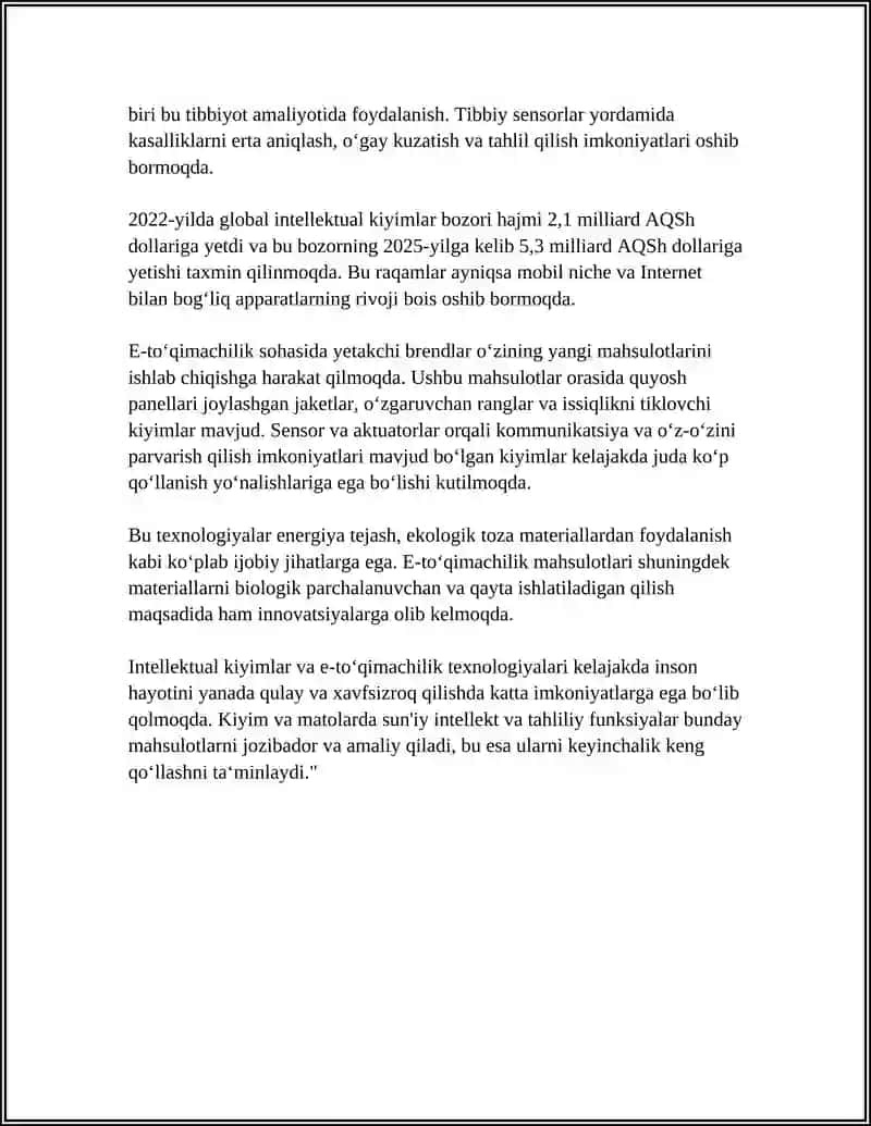 Intellektual kiyimlar va e-toʻqimachilik texnologiyalari 4