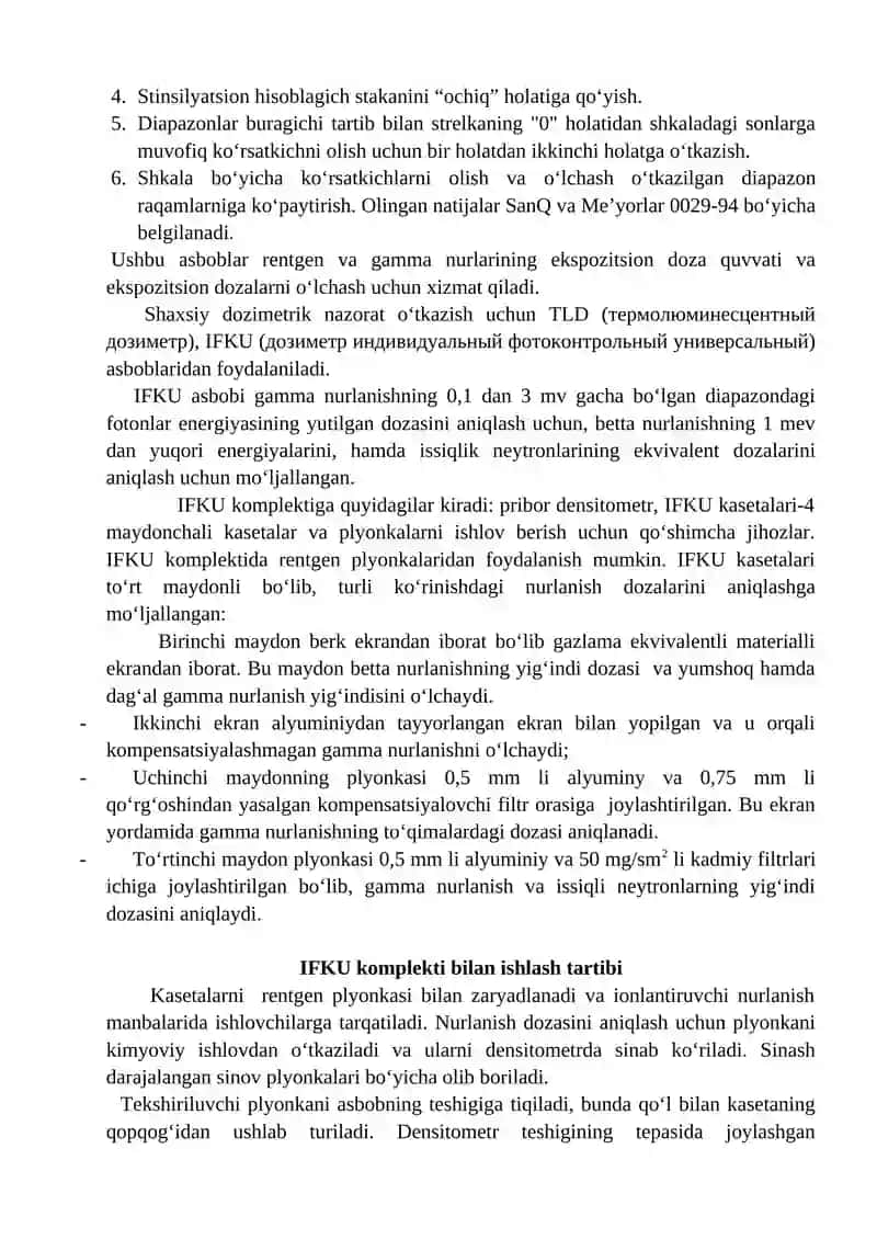 DPM LARDA IONLANTIRUVCHI NURLANISH MANBALARIDAN FOYDALANGANDA DOZIMETRIK VA RADIOMETRIK NAZORAT 4