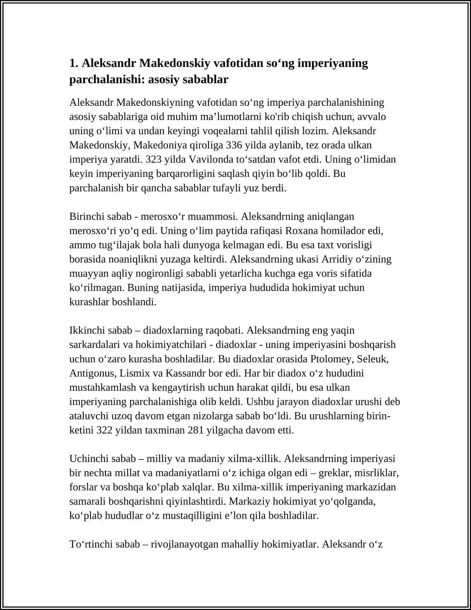 ALEKSANDR MAKEDONSKIY IMPERIYASINING PARCHALANISHI.YUNON-BAQTRIYA DAVLATINI TASHKIL TOPISHI 4