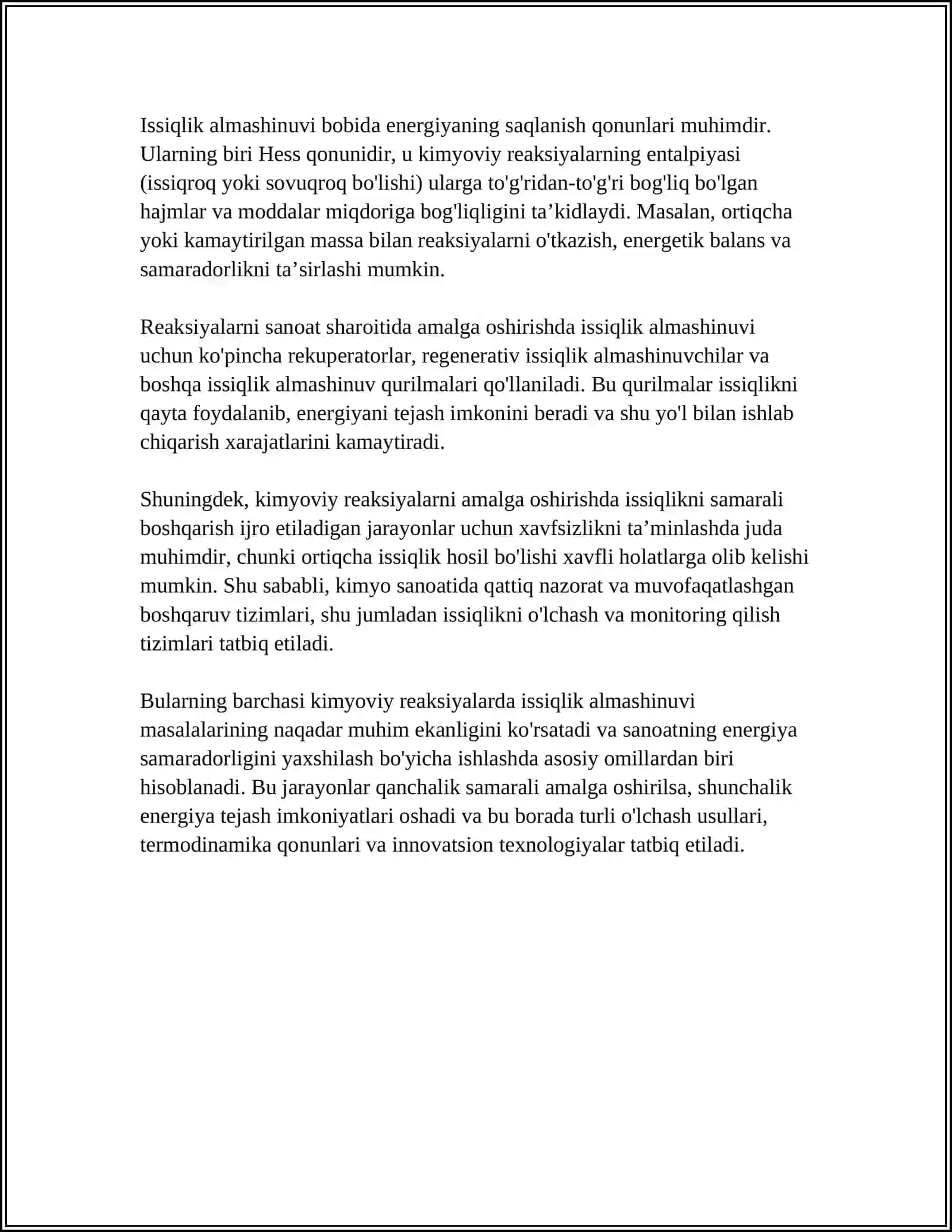 Kimyoviy va fizikaviy jarayonların issiqlik effektlari va ularning turlari 4