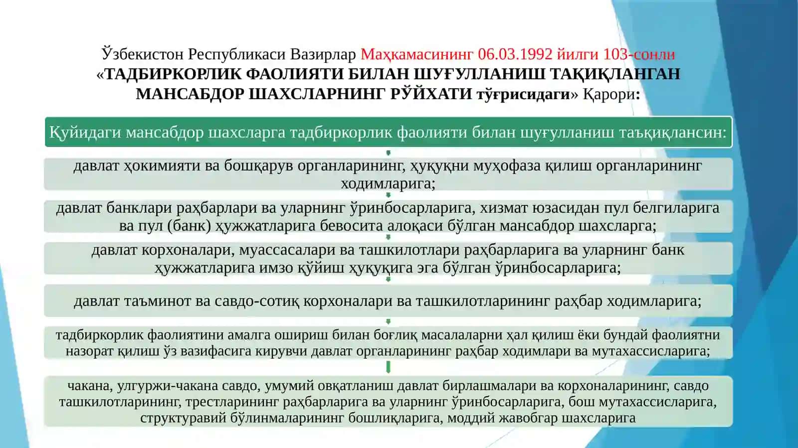 Тадбиркорлик ҳуқуқи субъектлари ва уларнинг турлари 4