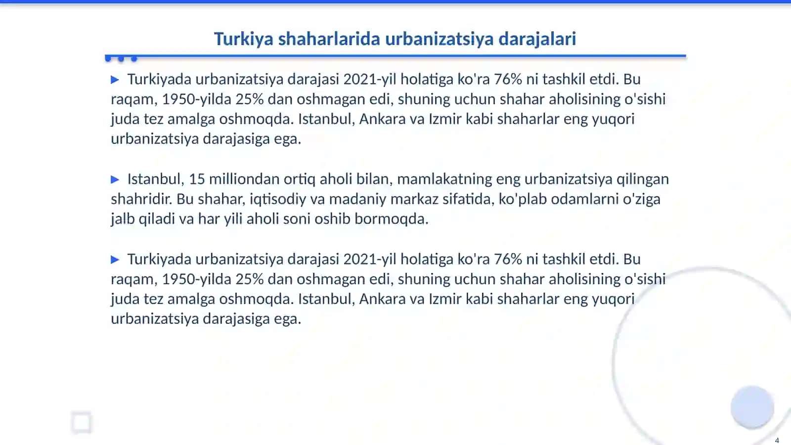 Turkiya shaharlaridagi urbanizatsiya darajasi va xuxusiyatlari 4