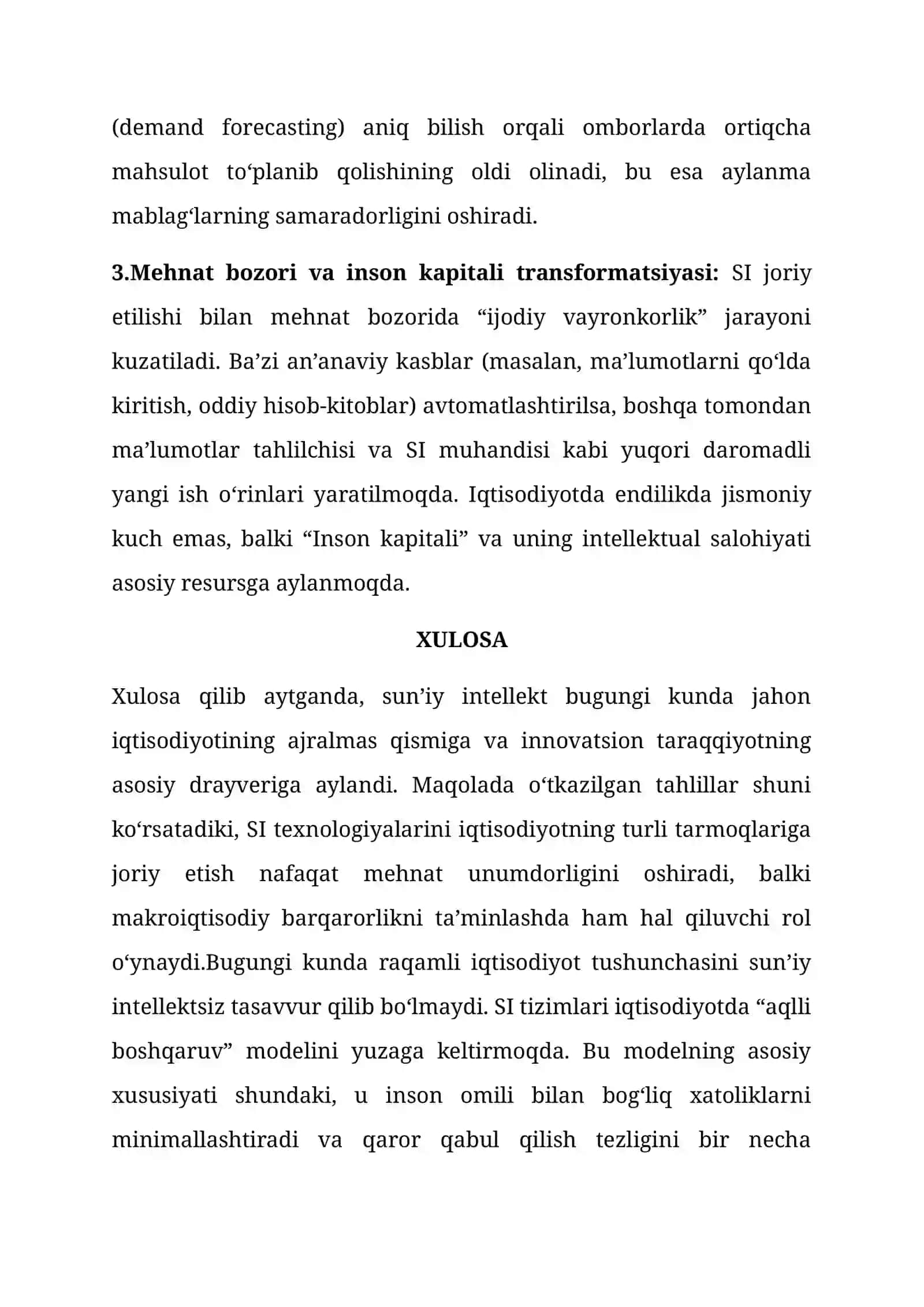 MAQOLA.SUN’IY INTELLEKTNING IQTISODIY SAMARADORLIGI VA UNING INSON HAYOTIGA TA’SIRI 4