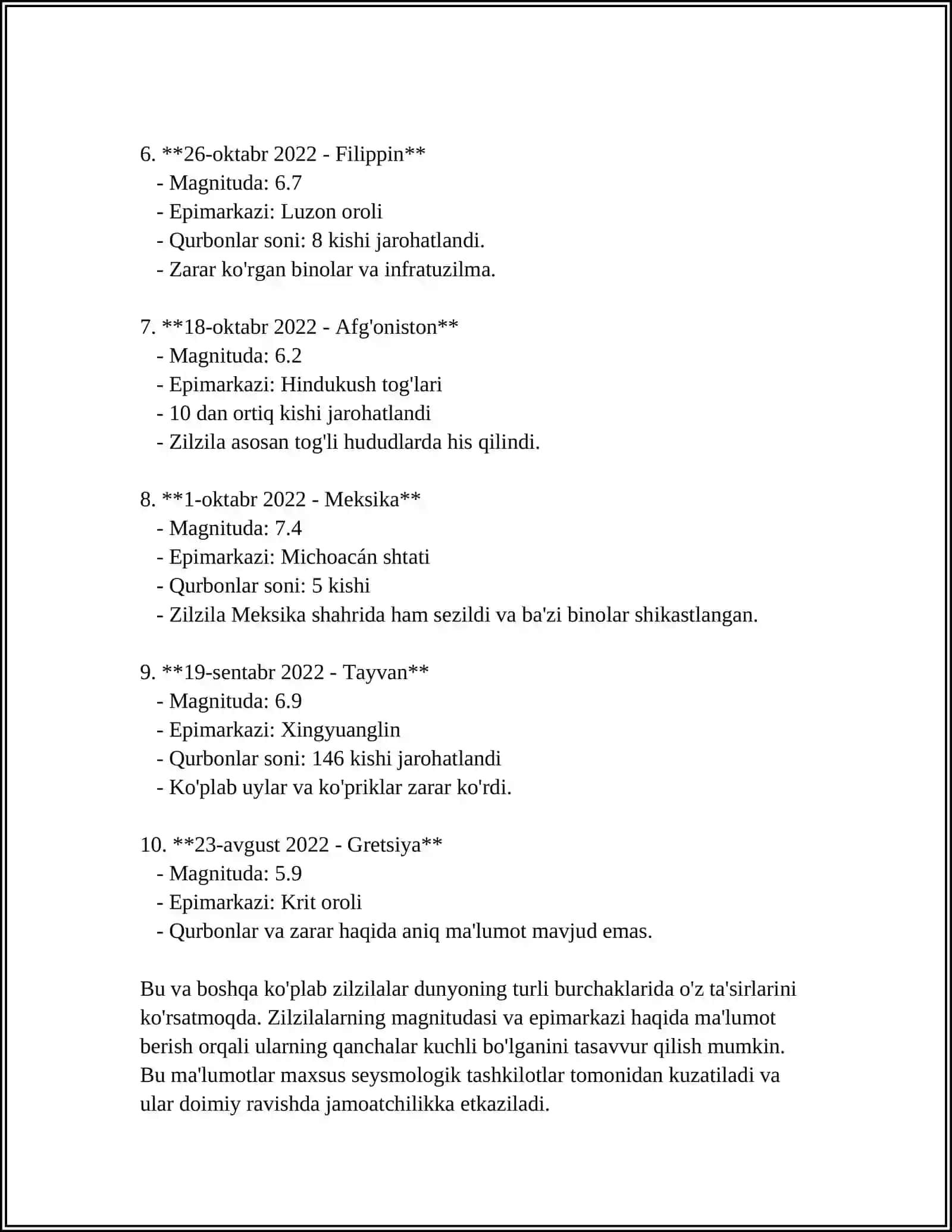 OXIRGI YILLARDA DUNYODAGI KUCHĹI ZILZILALAR OQIBATLARINING TAHLILI 4