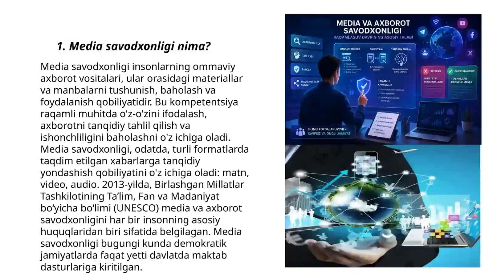 TIBBIYOTDA AXBOROT TEXNOLOGIYALARI FANIDAN “MEDIA VA AXBOROT SAVODXONLIGI-RAQAMLASHUV DAVRINING ASOSIY TALABI” 4