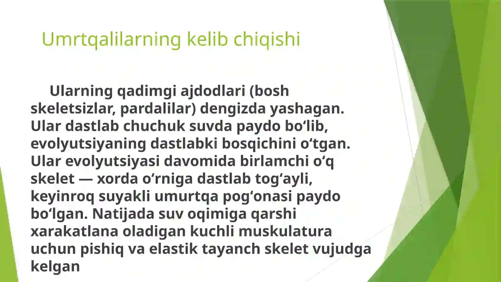 Umurtqalilarningkelib chiqishi vaevolutsiontaraqqiyotiga doirpoleantologiktasavvurlar 4