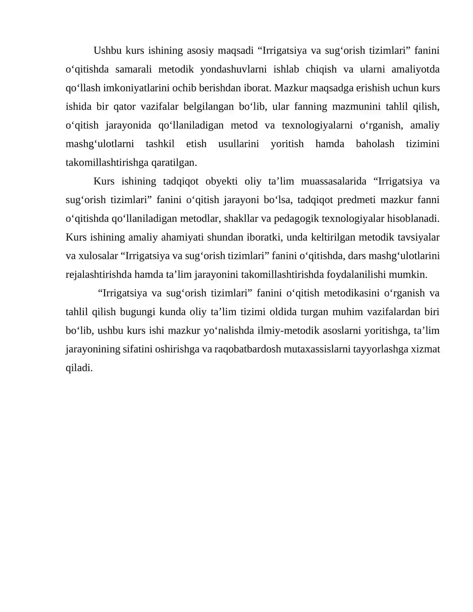 “IRRIGATSIYA VA SUG‘ORISH TIZIMLARI” FANINI O‘QITISHDA ZAMONAVIY METODIK YONDASHUVLAR 4
