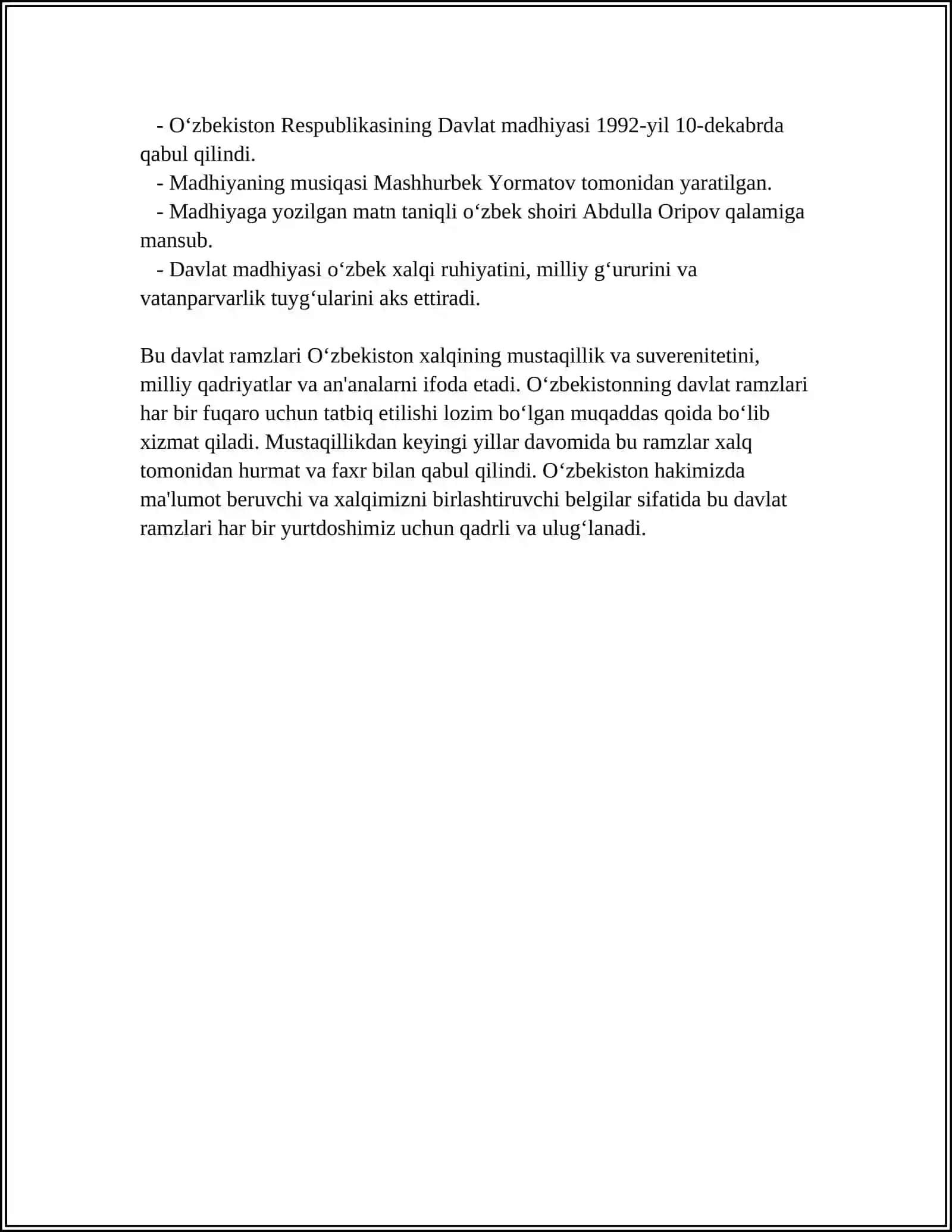 O'ZBEKISTON RESPUBLIKASI DAVLAT RAMZLARI, KONSTITUTSIYANING QABUL QILINISH TARIXIY AHAMIYATI 4