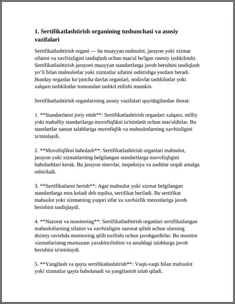 Sertifikatlashtirish Organlari va Ularning Xuquqiy Maqomi Xamda Uning Faoliyatiga Qo'yiladigan Talablar 4