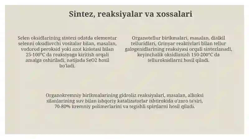 Selen oksidlari va selenonlar, Organotellur va Organokremniy birikmalari 4