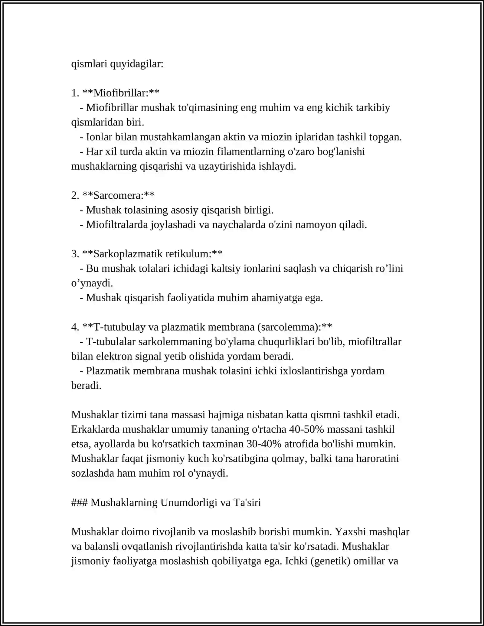 MUSHAKLARNING ISHI VA BIOMEXANIKASI. LESGAFT MUSHAKLAR TO'G'RISIDA TA'LIMOTI 4