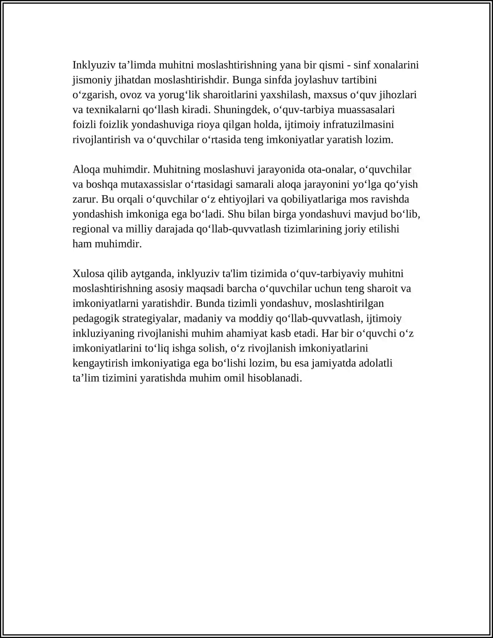 INKLYUZIV TALIM TIZIMIDA OQUV TARBIYA JARAYONLARINI TASHKIL ETISH 4