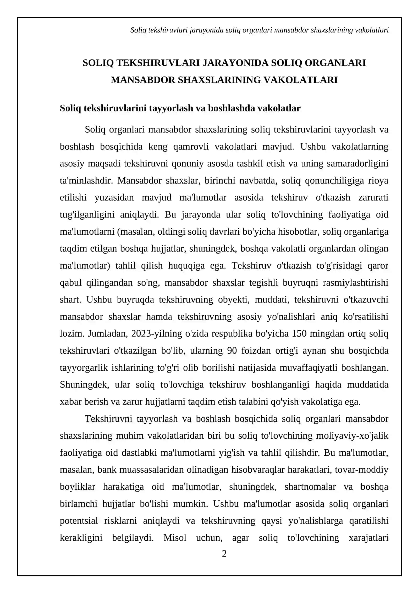 Soliq tekshiruvlarini o’tkazishda soliq organlari mansabdor shaxslarining huquq va majburiyatlari 4
