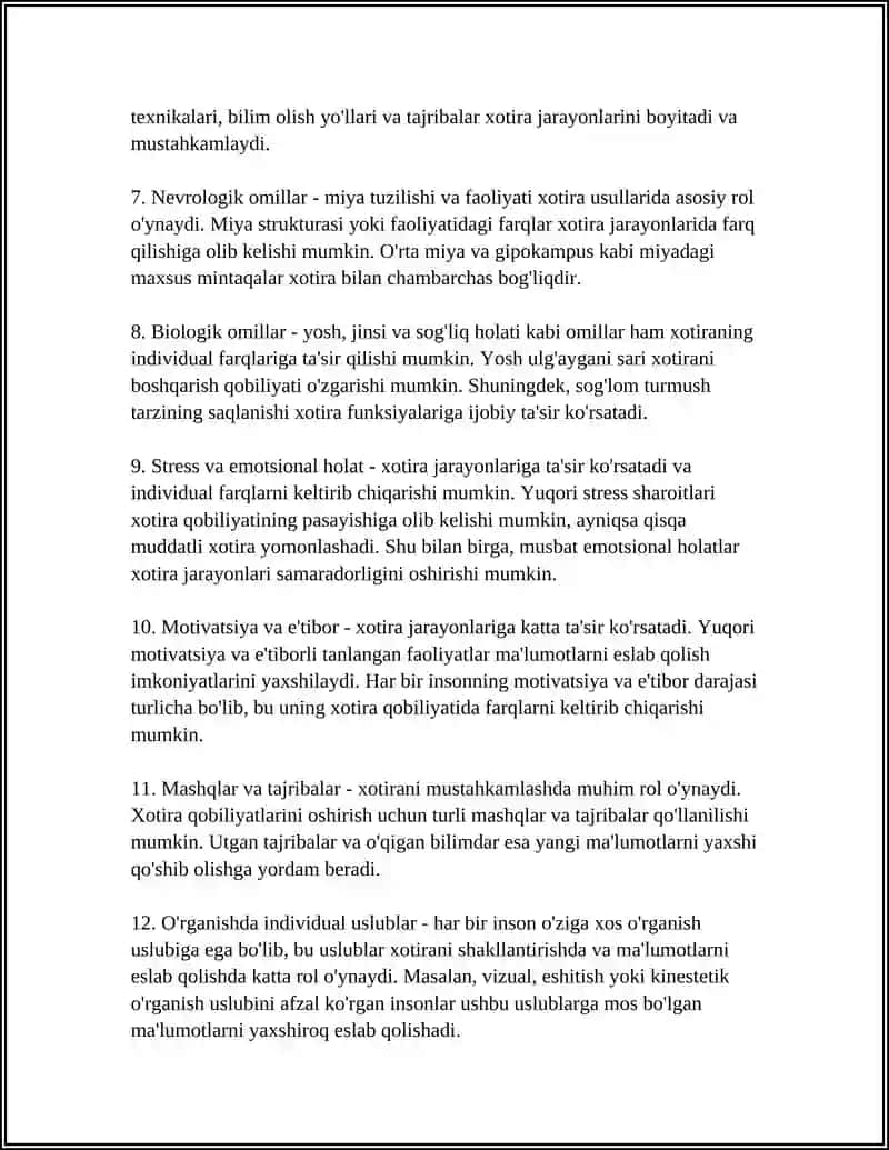 Xotiradagi Individual Farqlar 4
