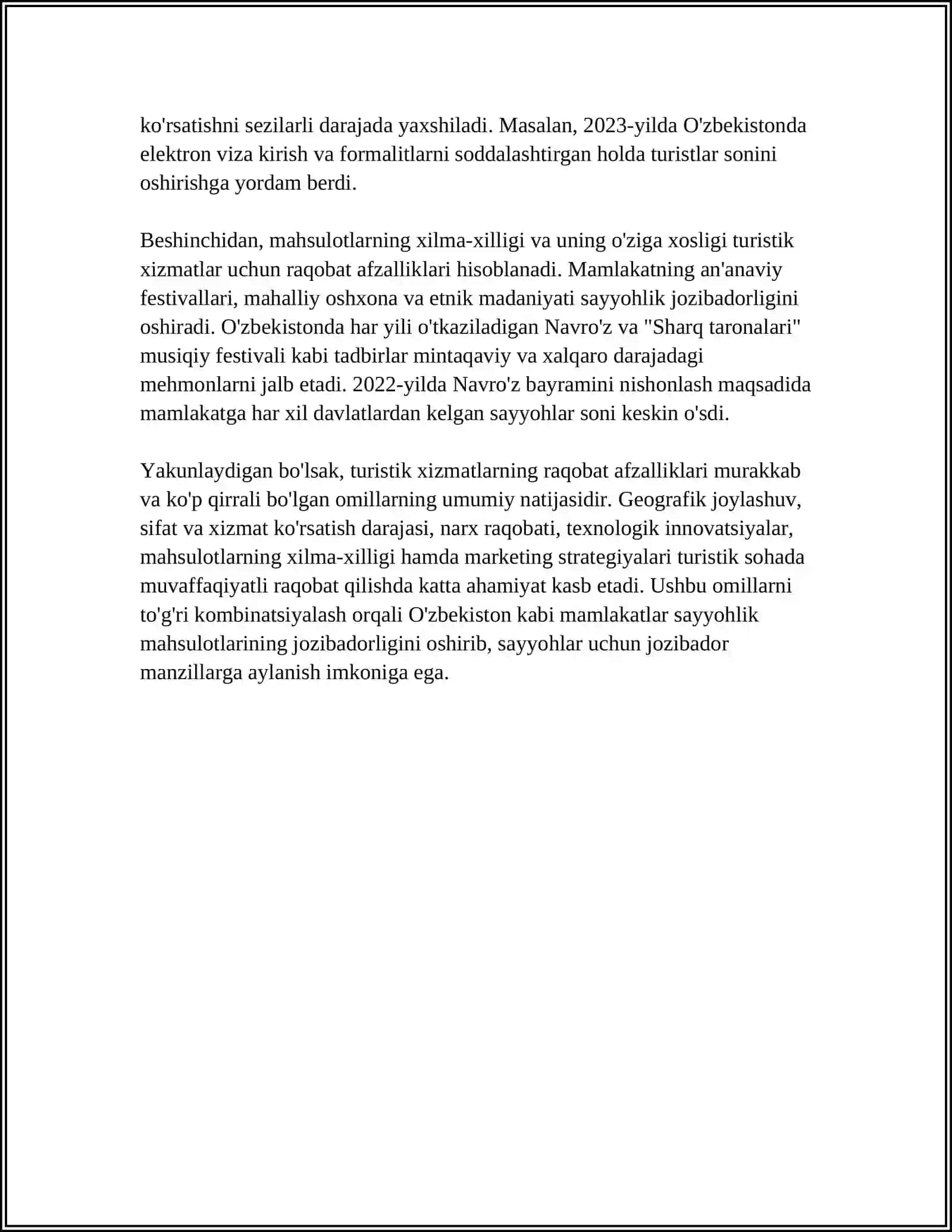 TURISTIK XIZMATLAR SOHASIDA RAQOBAT STRATEGIYASINI ISHLAB CHIQISH 4
