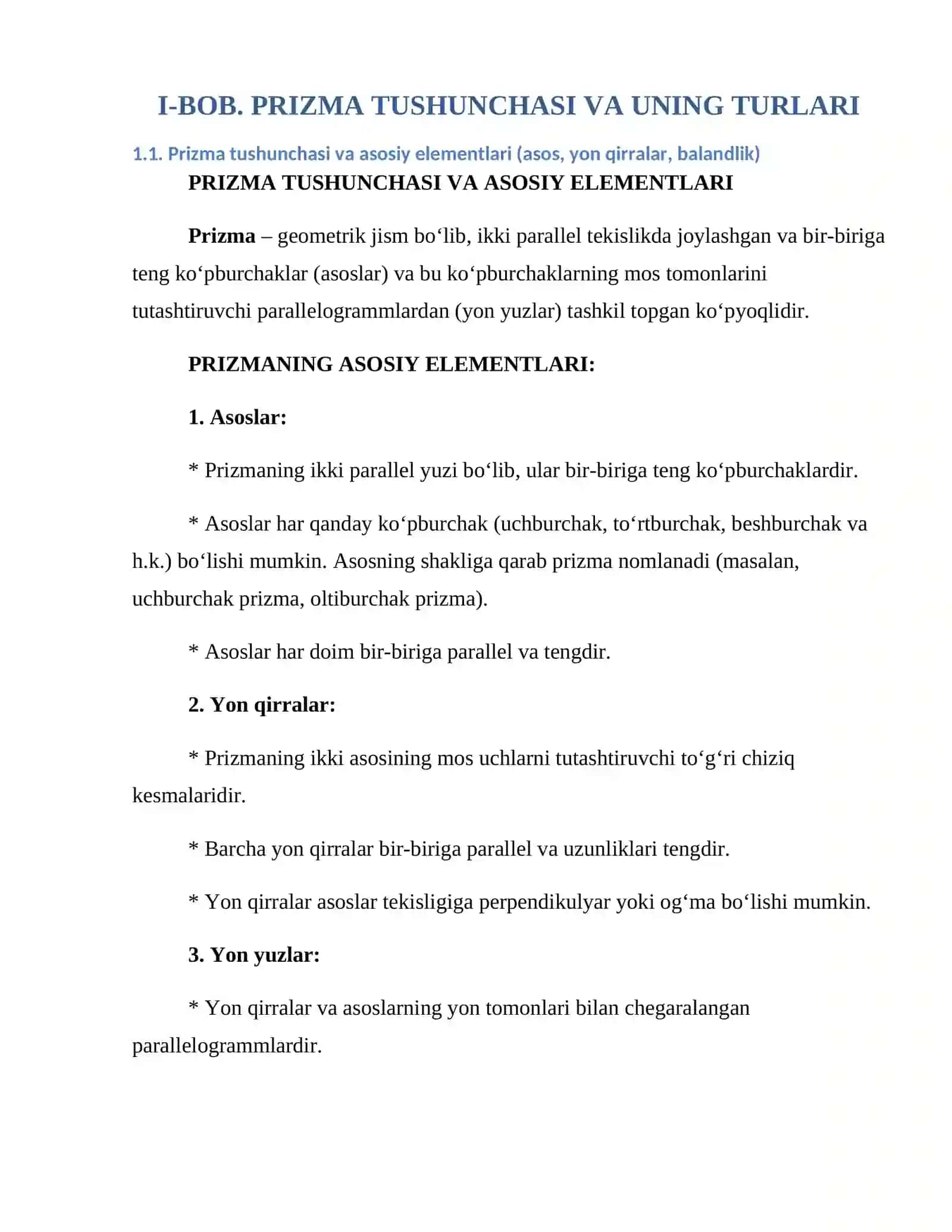 Prizma va uning xossalarini oʻqitish metodikasi 4