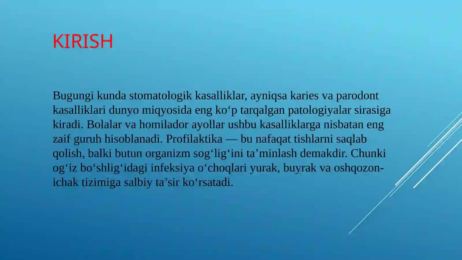 Bolalar va o'smirlarda stomatologik kasalliklar profilaktikasini o'tkazishning o'ziga xos xususiyatlari. Homilador ayollarda stomatologik kasalliklar profilaktikasi 4