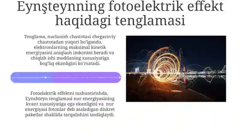 Fotonlar.Yorug‘lik kvantining energiyasi va impulsi.Fotoeffekt va uning turlari 4