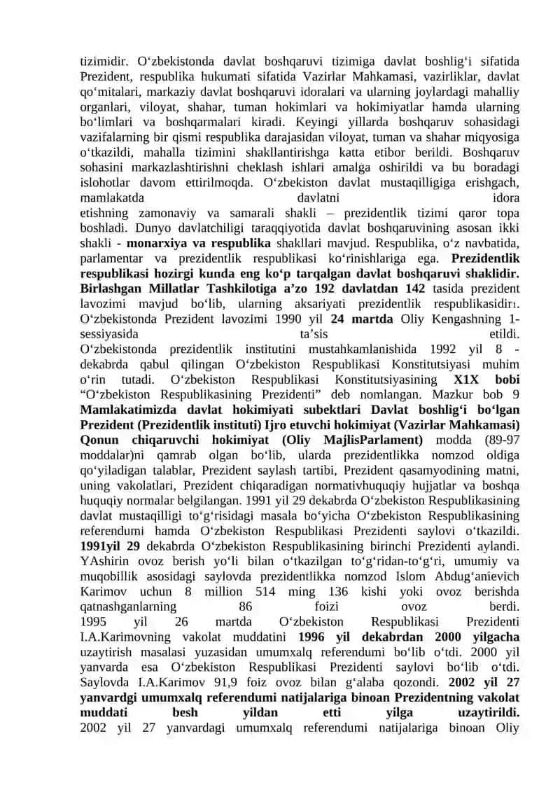 O‘ZBEKISTONDA DEMOKRATIK, FUQAROLIK JAMIYATI ASOSLARINING SHAKLLANISHI, AMALGA OSHIRILGAN SIYOSIY ISLOHOTLAR 4