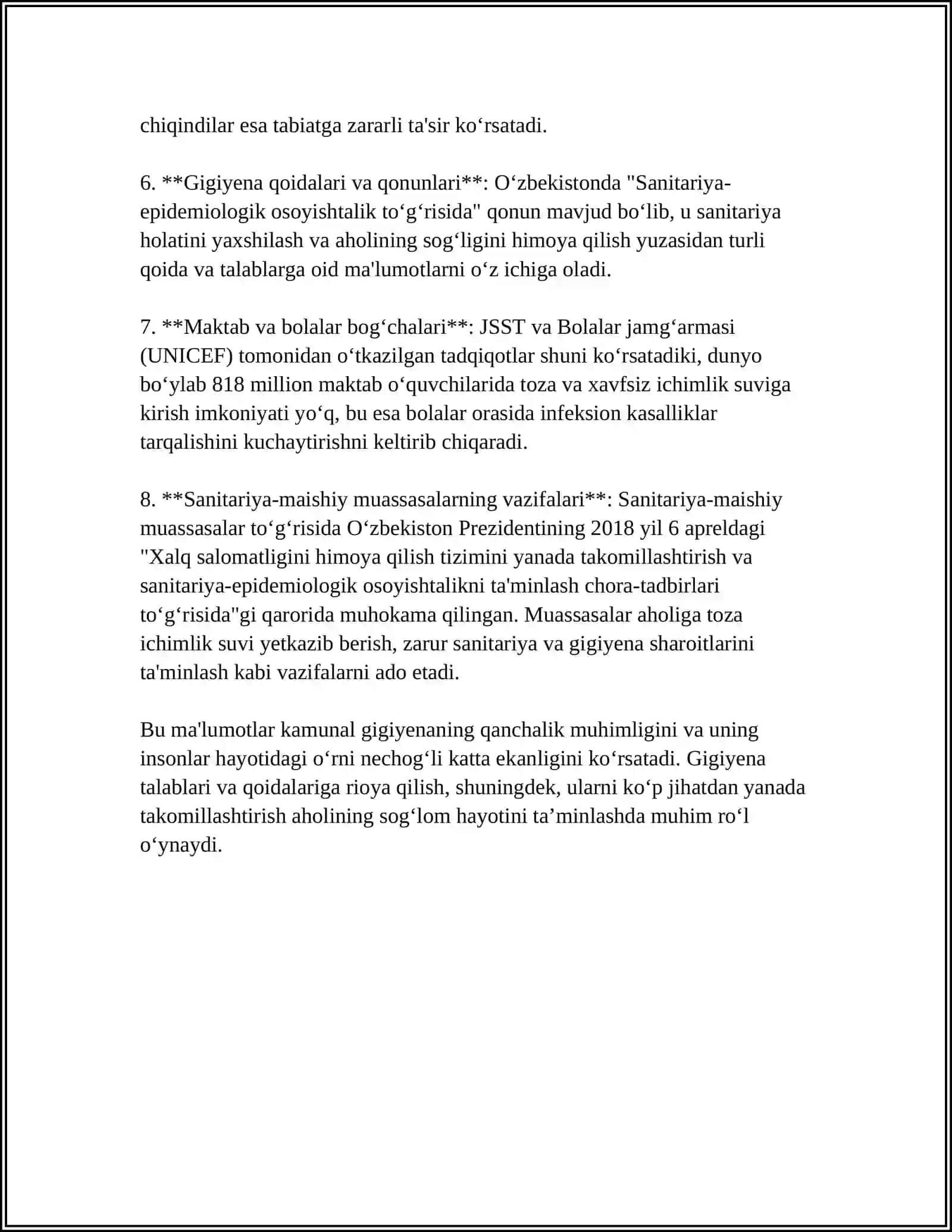 KAMMUNAL GIGIYENA FANINI OʻRGANISHDA SHIFOKORNING VAZIFALARI. KAMMUNAL OBYEKTLAR HAQIDA TUSHUNCHA 4