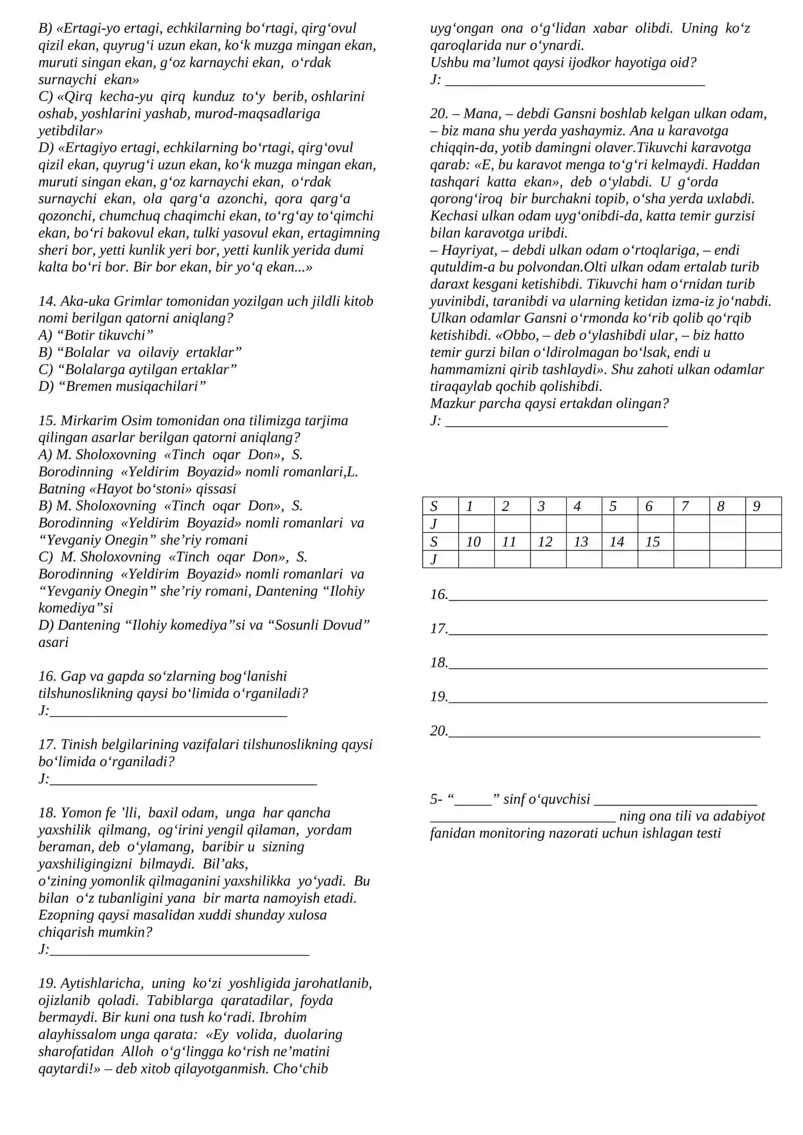 5-SINF ONA TILI VA ADABIYOT 1-VARIANT 4
