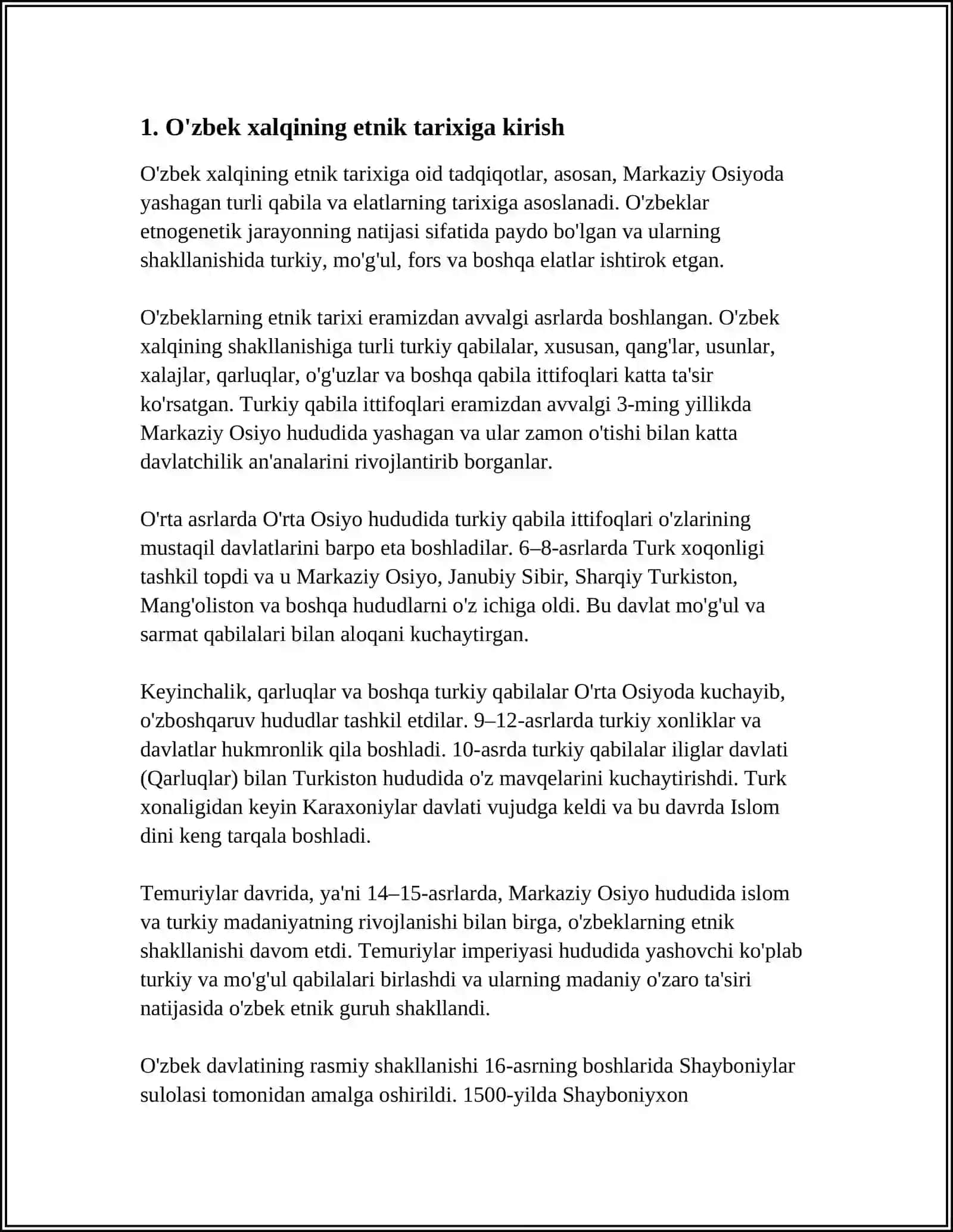 O'ZBEK XALQINING ETNIK TARIXI VA ETNOGENEZI TARIXSHUNOSLIGI VA ASOSIY MANBALAR 4
