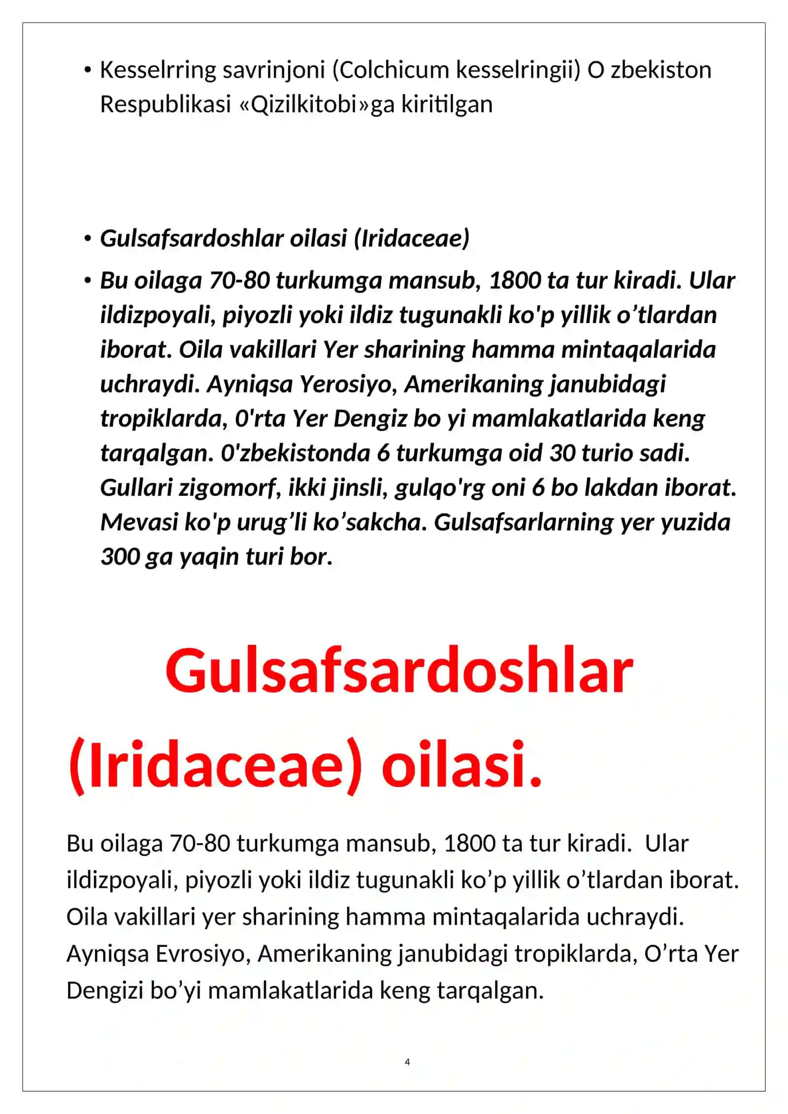 Lolanamolar qabilasi (sarvinjondoshlar, gulsafsardoshlar, loladoshlar oilalari) 4