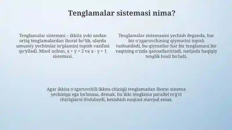 Tenglamalar sistemasini yechishning turli usullari 4
