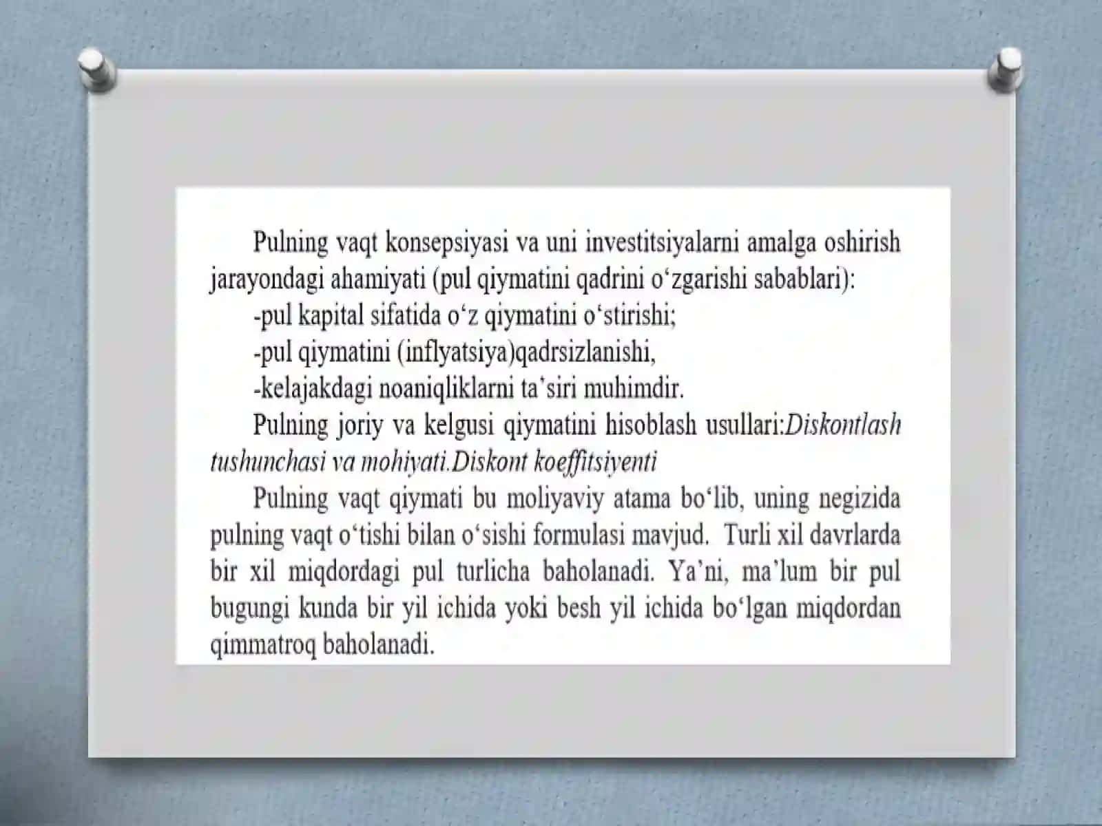 Pulning joriy va kelgusi davoq qiymati 4