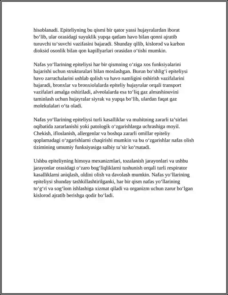 NAFAS OLISH TIZIMI A'ZOLARINING QIYOSIY GISTOLOGIK TASNIFI 4