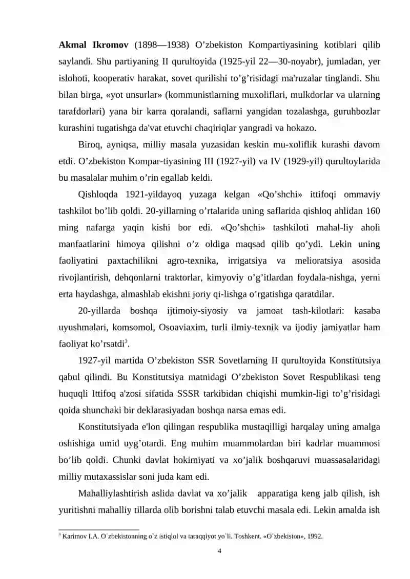 OʻZBEKISTONDA MUSTAQILLIKNING ELON QILINISHI ARAFASIDA IQTISODIY SIYOSIY JARAYONLARDAGI MUAMMOLAR 4