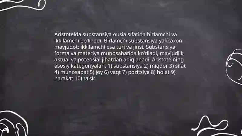 Aristotel, Forobiy va Kant ontologiyasida kategoriyalarning tasnifi 4